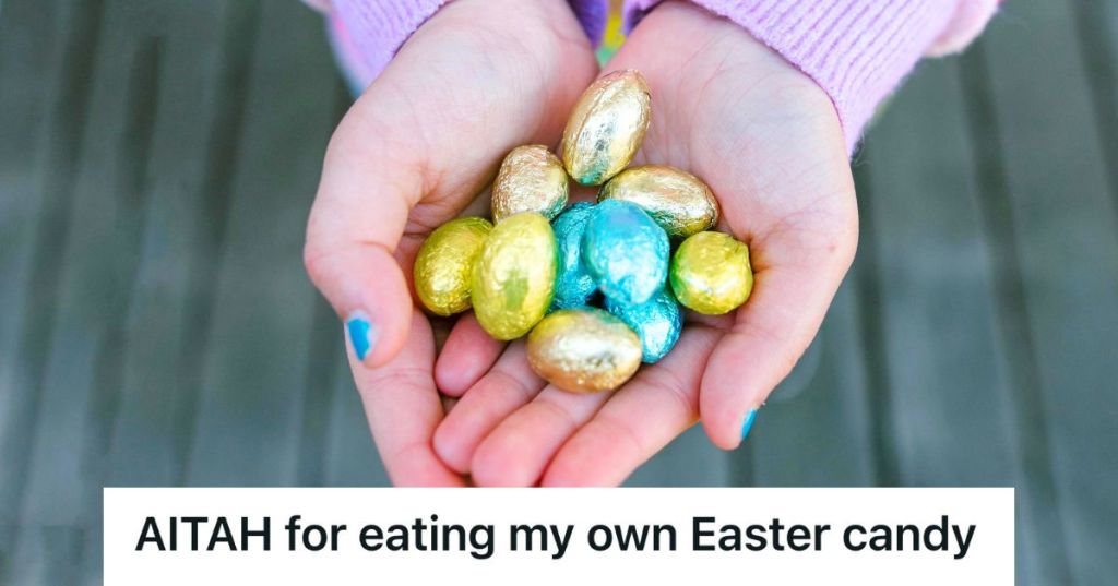 girl holding a hand full of easter candy