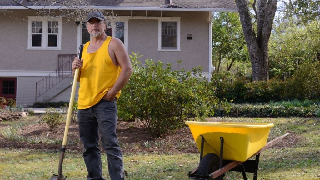 landscaper taking a break