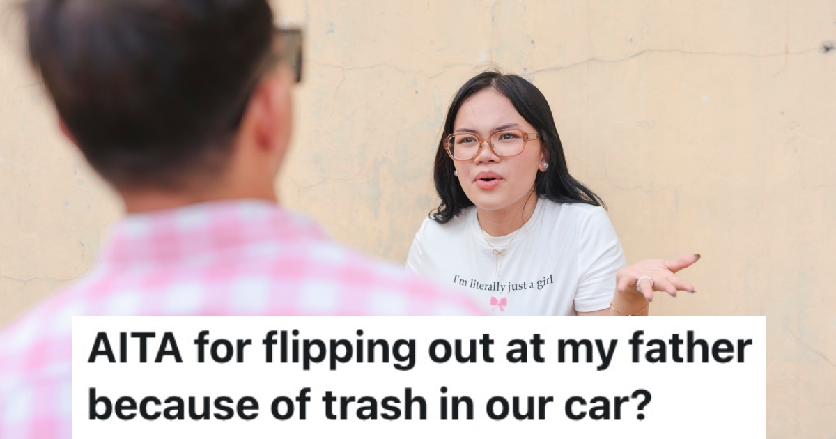 A Man Is Tired Of His Fathers Hoarding Tendencies, And He Yelled At Him When He Discovered Their Car Filled With Trash woman arguing with her father