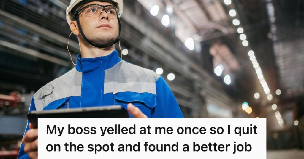 male factory worker in blue uniform