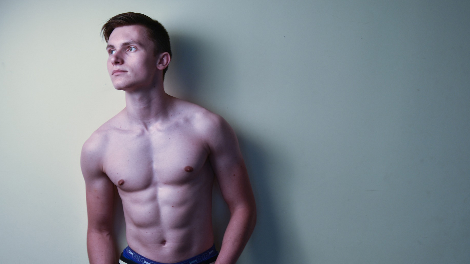 A shirtless man