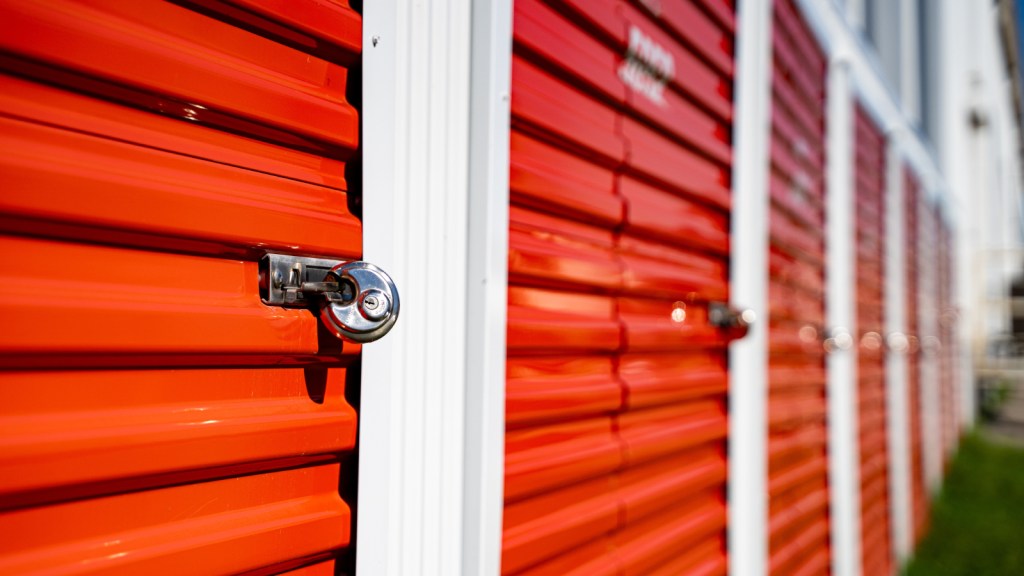 A row of locked storage units