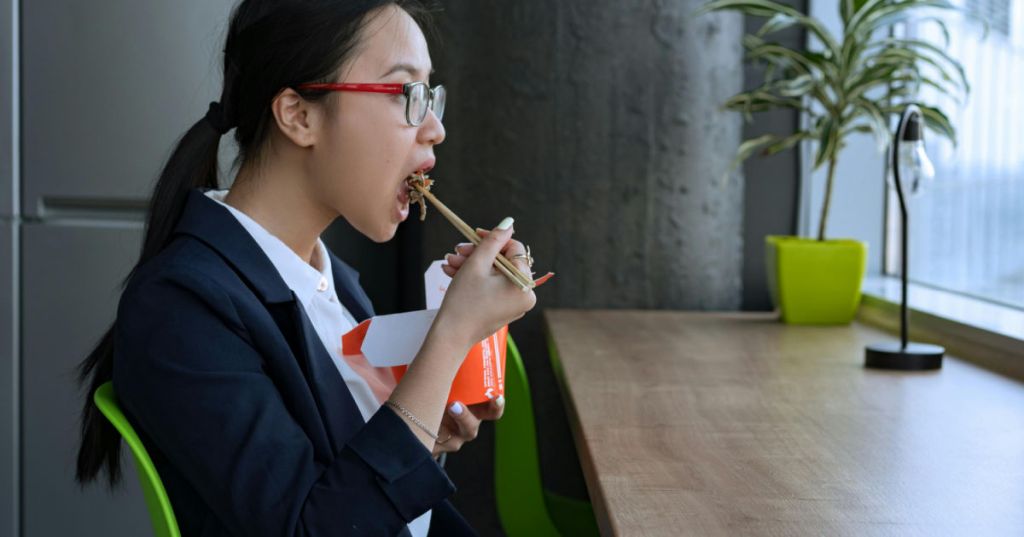 woman enjoying lunch