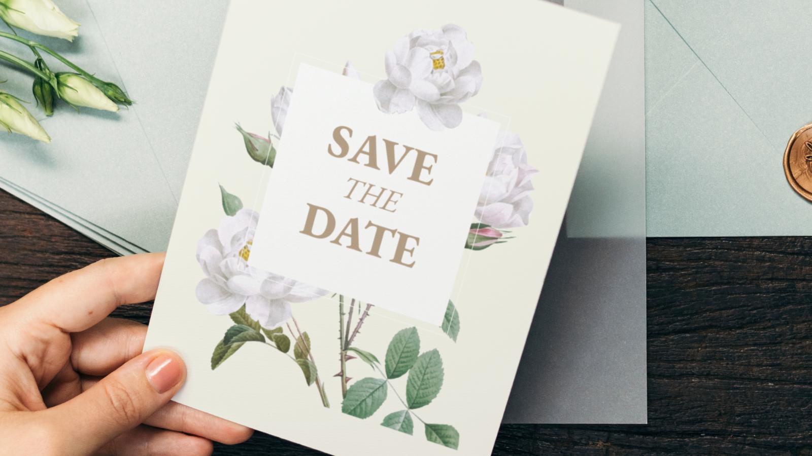 woman holding rsvp card