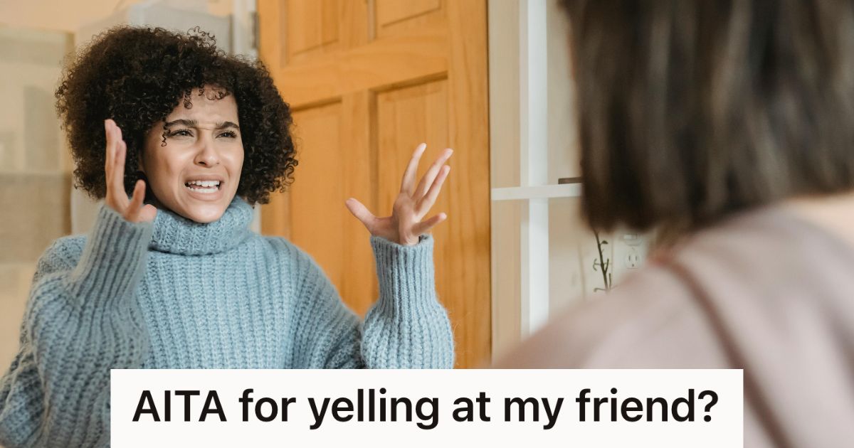two women arguing at the front door
