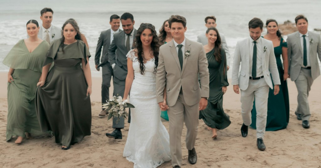 wedding party with coordinated clothing