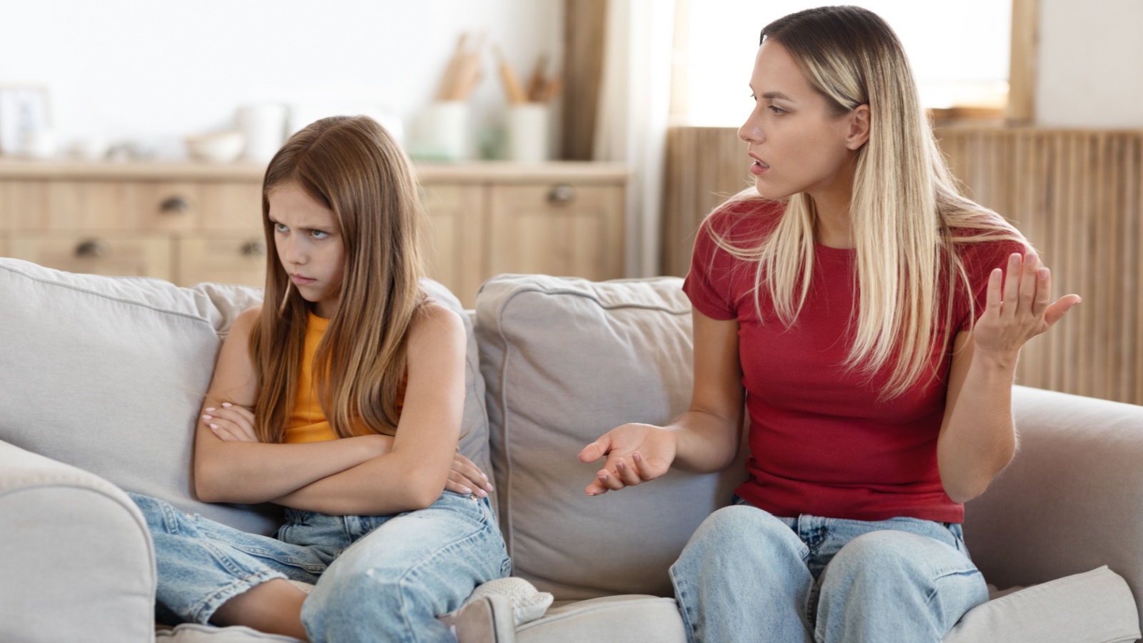 Upset child and mother