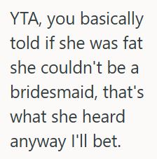 Comment 1 70 Bride to Be Reconsiders Bridesmaid Choice After Future Sister in Law’s Lifestyle Changes