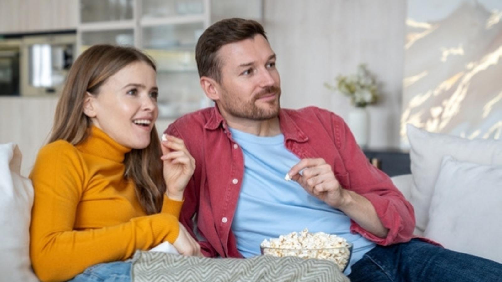Woman Loves Having Boyfriend Around, but His Constant Food Habits Are Becoming a Problem Couple on the couch