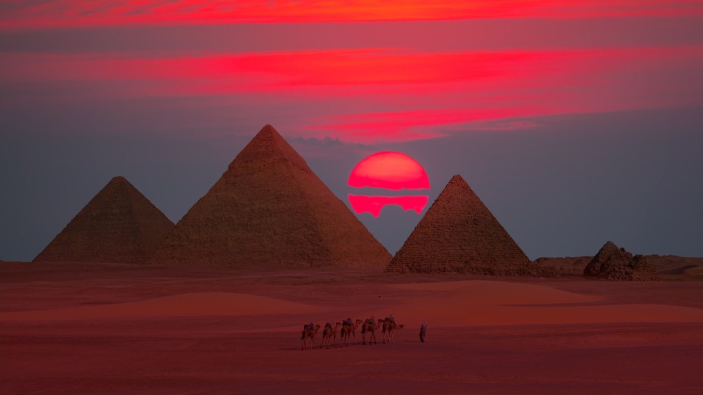 Pyramids at sunset