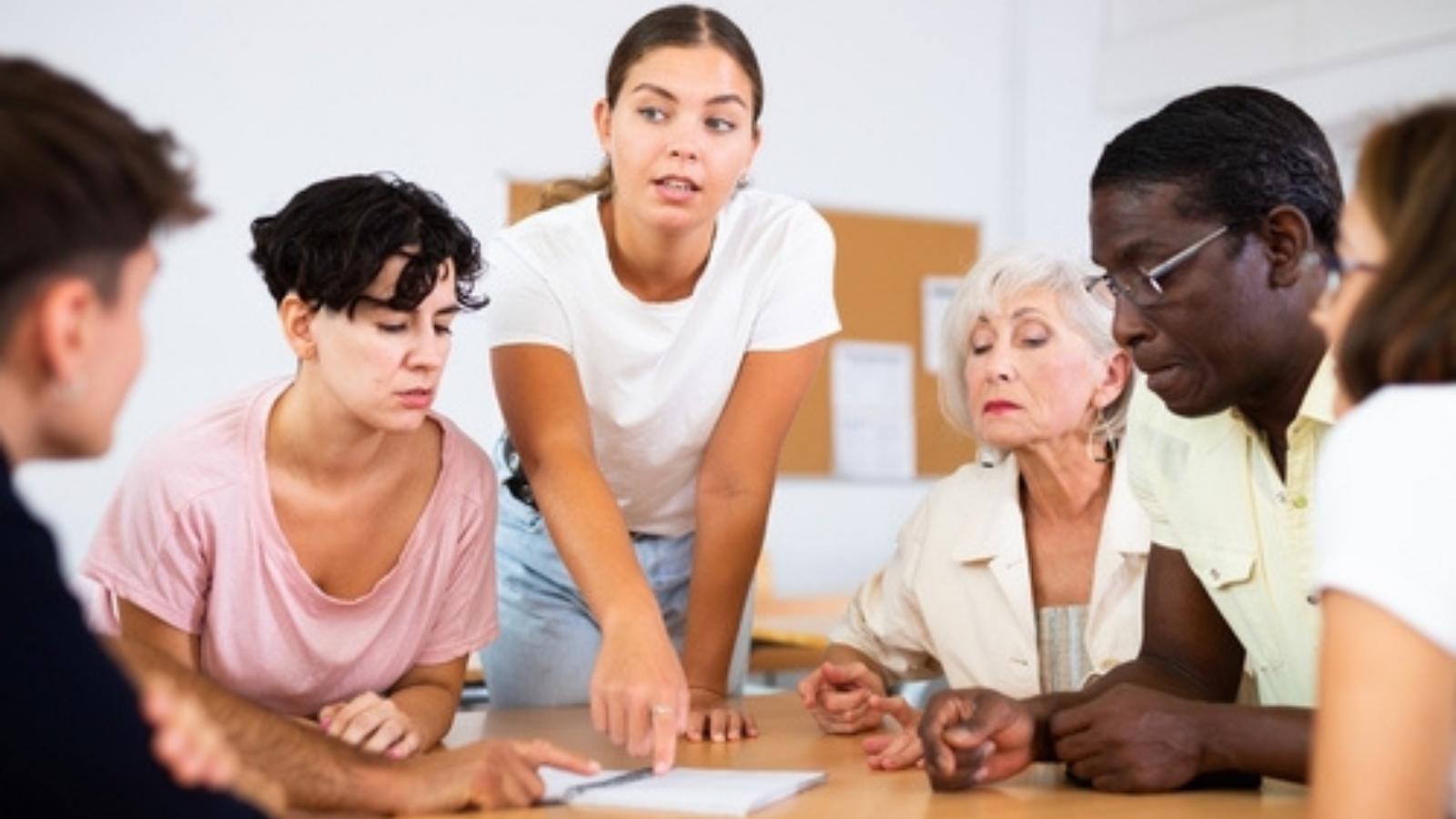 Woman teaching class