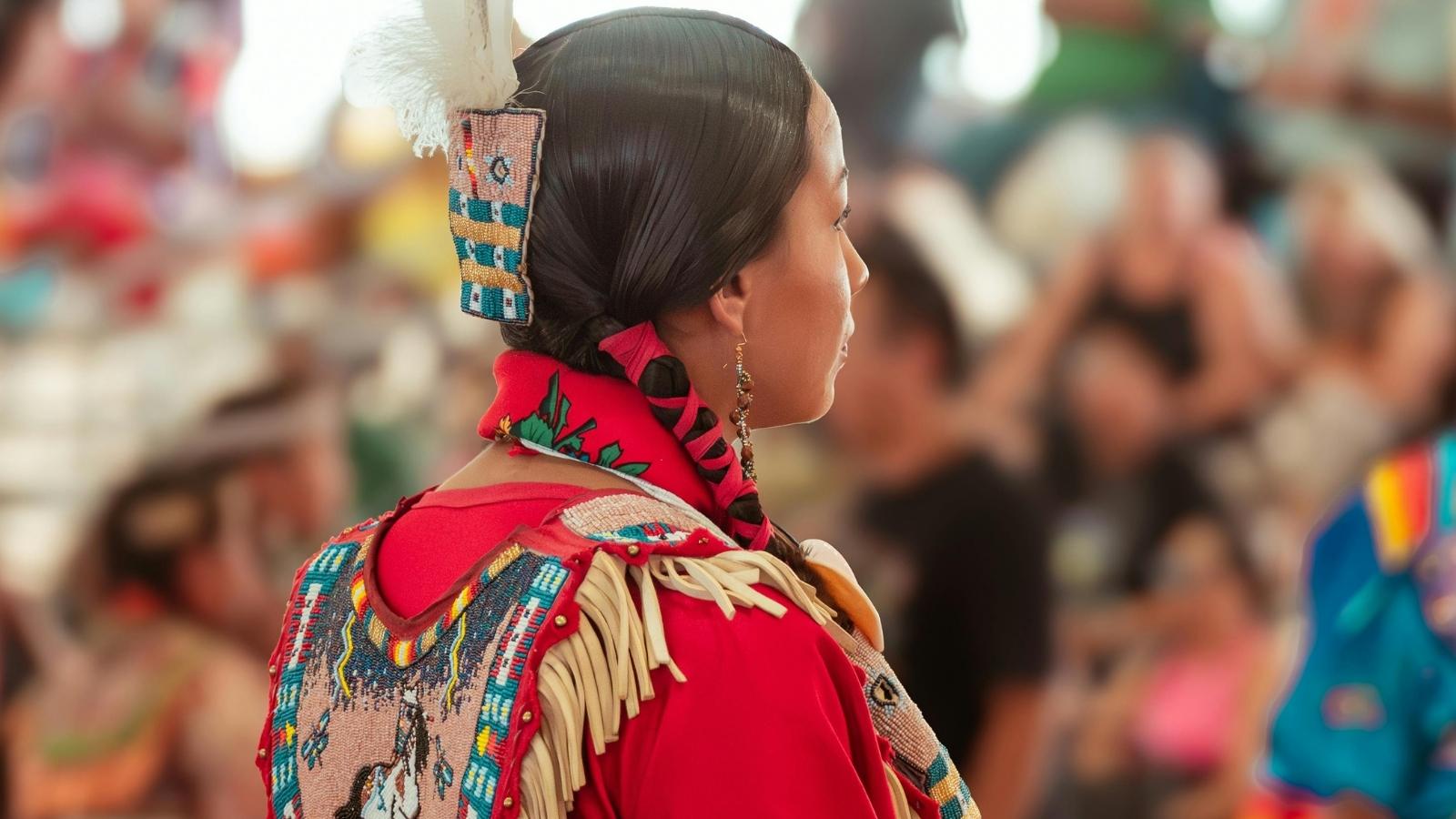 Native American woman wearing traditional dress