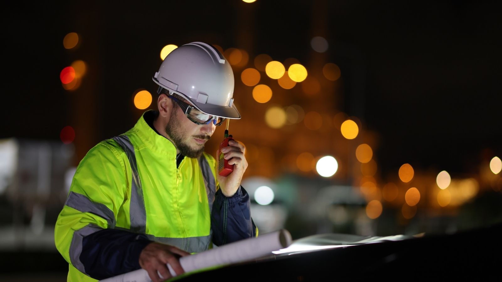 man wearing white hard hat