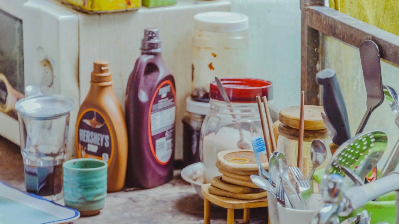 messy kitchen counter