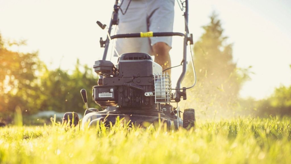 man mowing grass