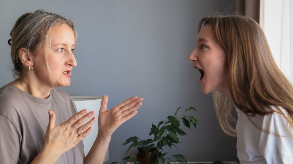 angry teenage girl yelling at mom