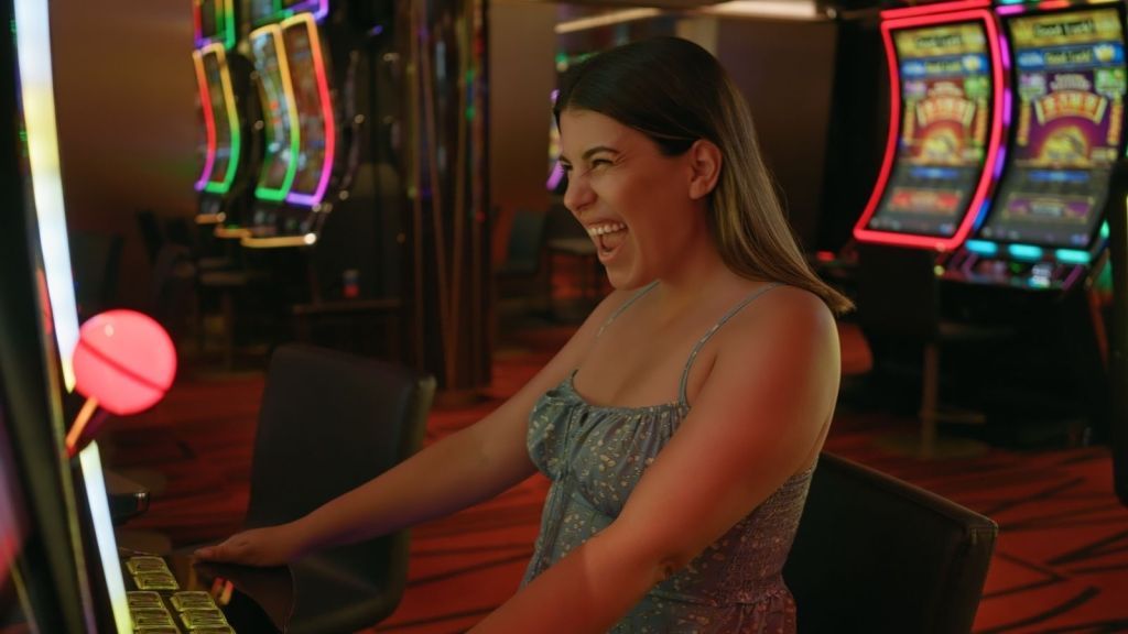 happy woman in a casino
