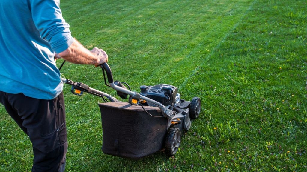 man mowing grass