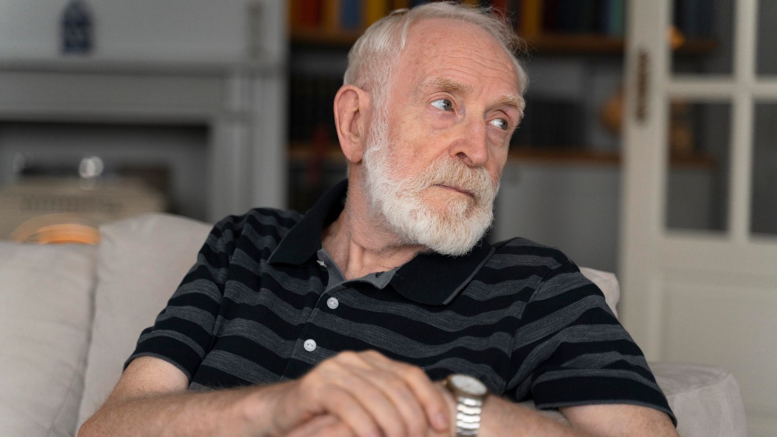 An old man with a serious face