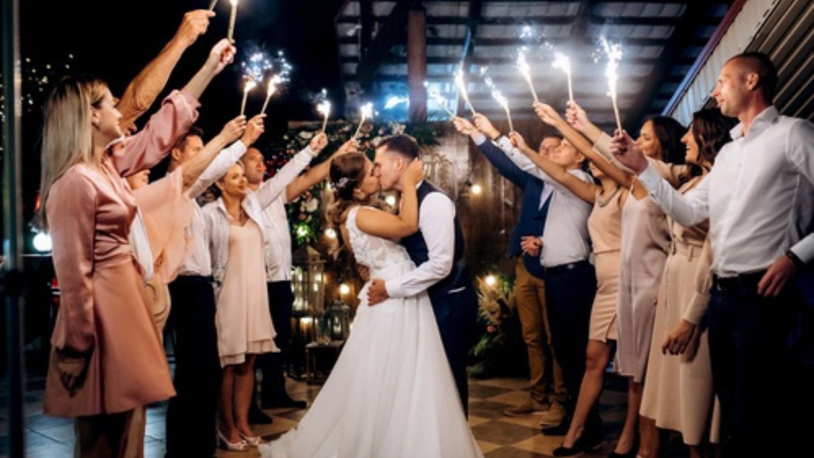 bride and groom kissing at wedding