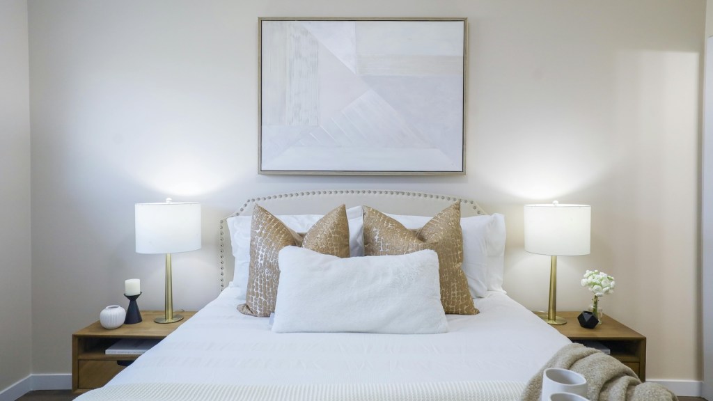 close-up of made bed in a bedroom