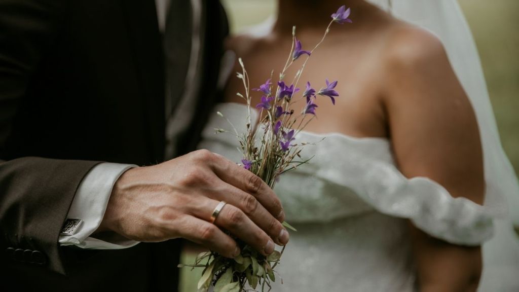 close-up bride and groom
