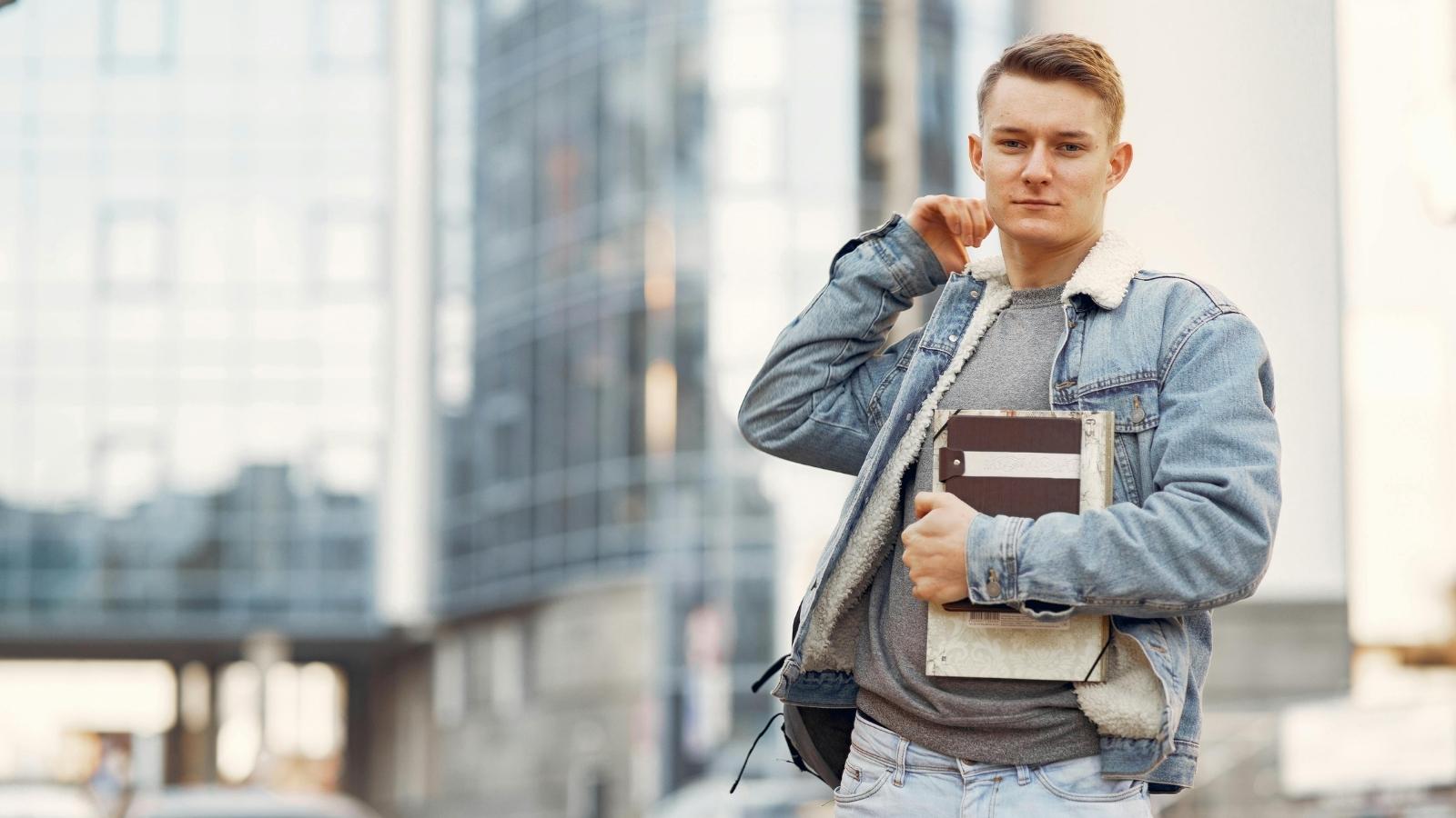 college student standing on campus