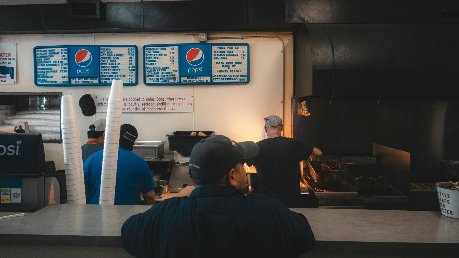 fast food employees in restaurant