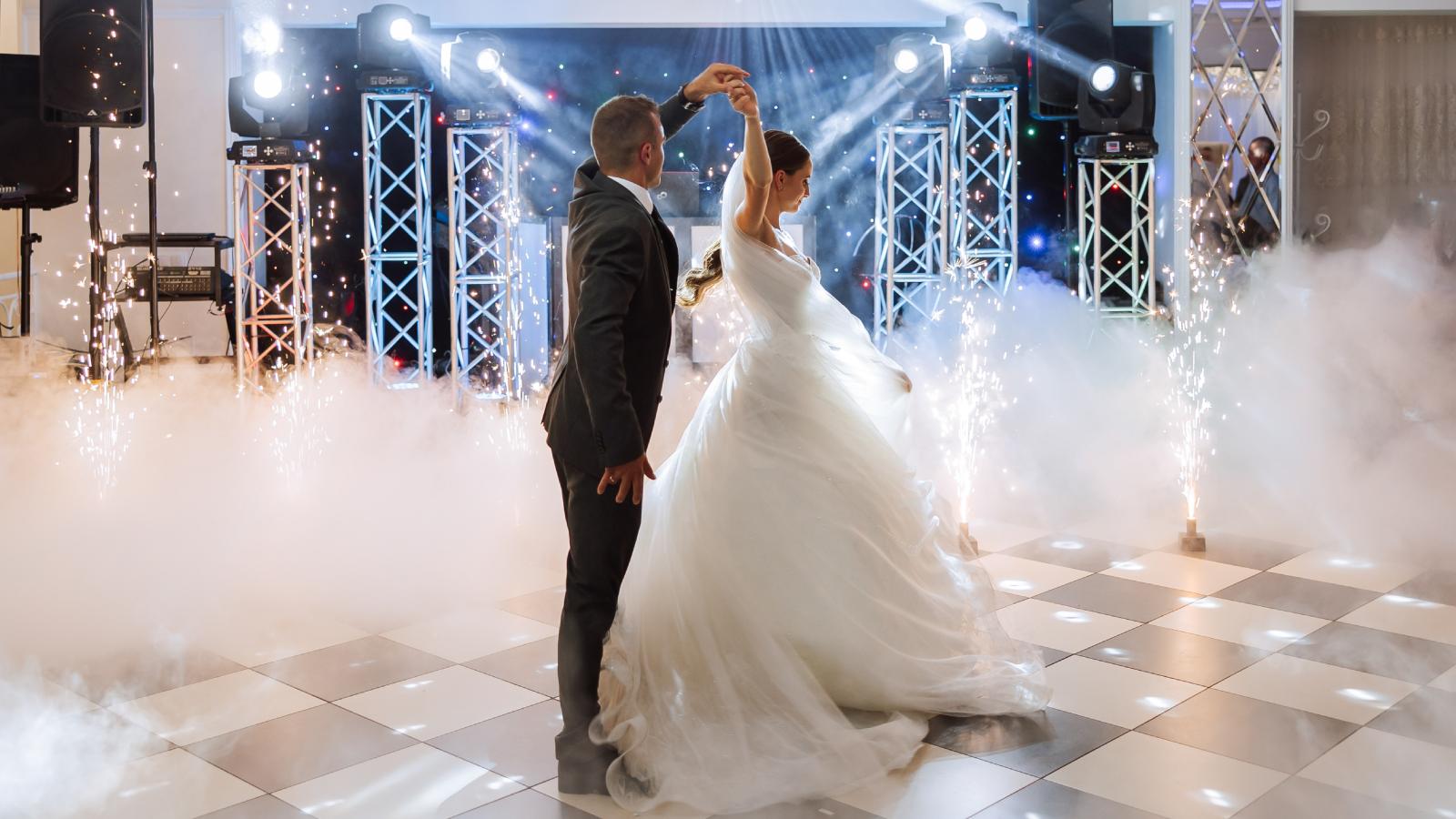 bride and groom dancing