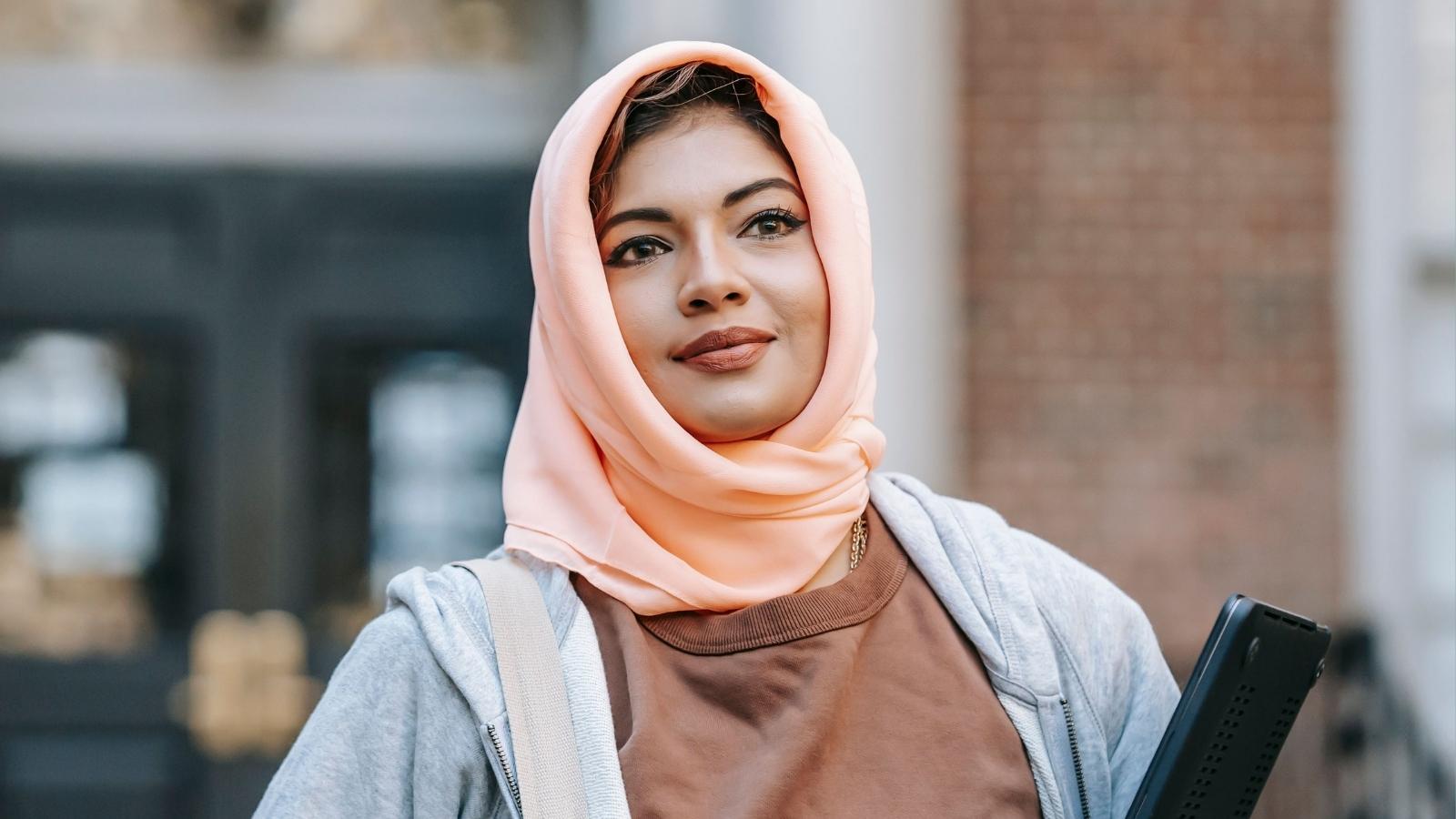 female college student wearing headscarf