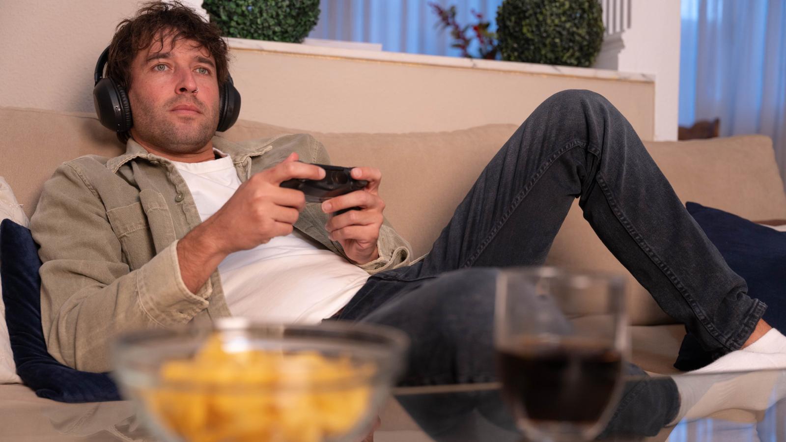 man playing video games