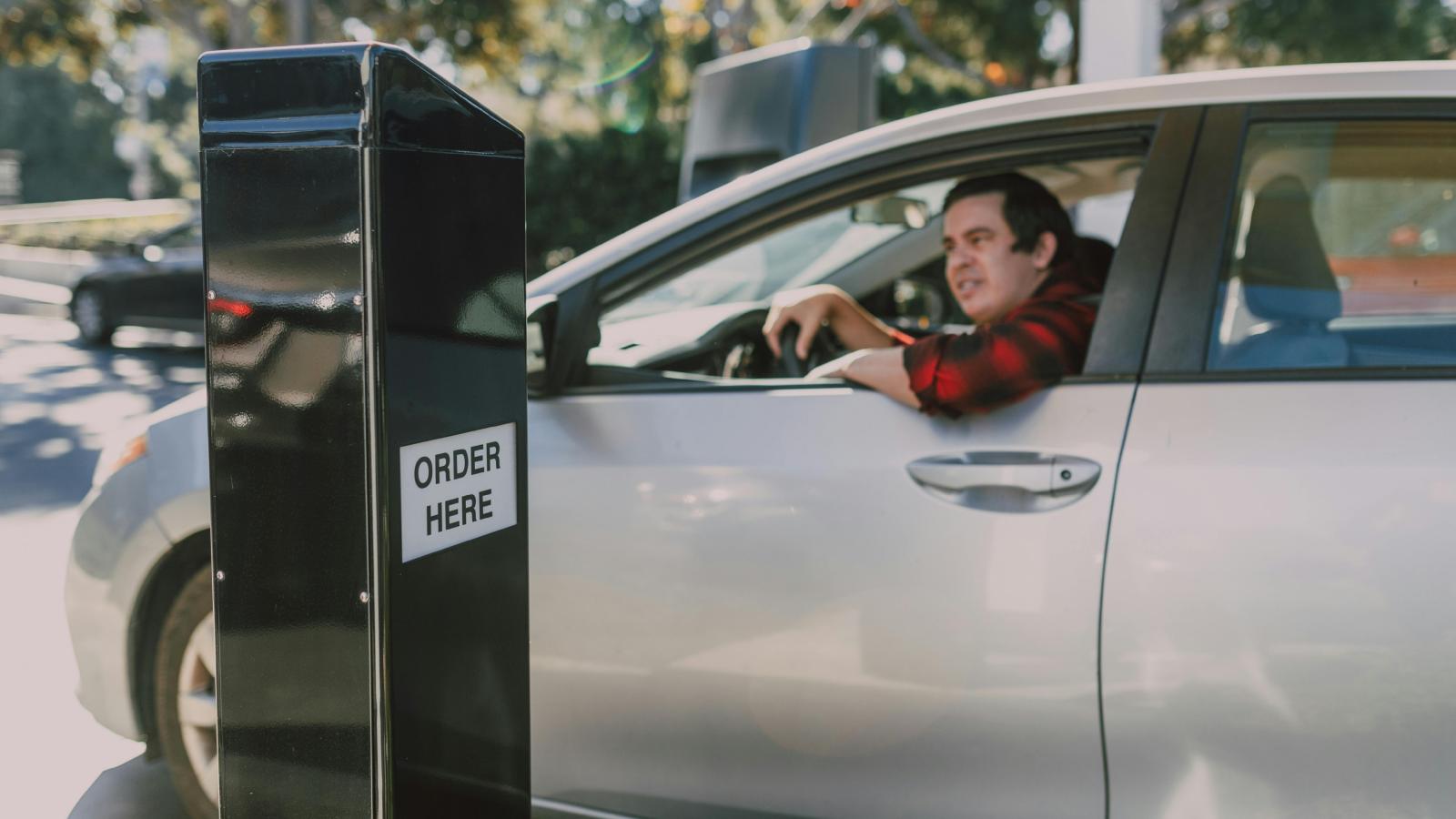 man in a drive thru