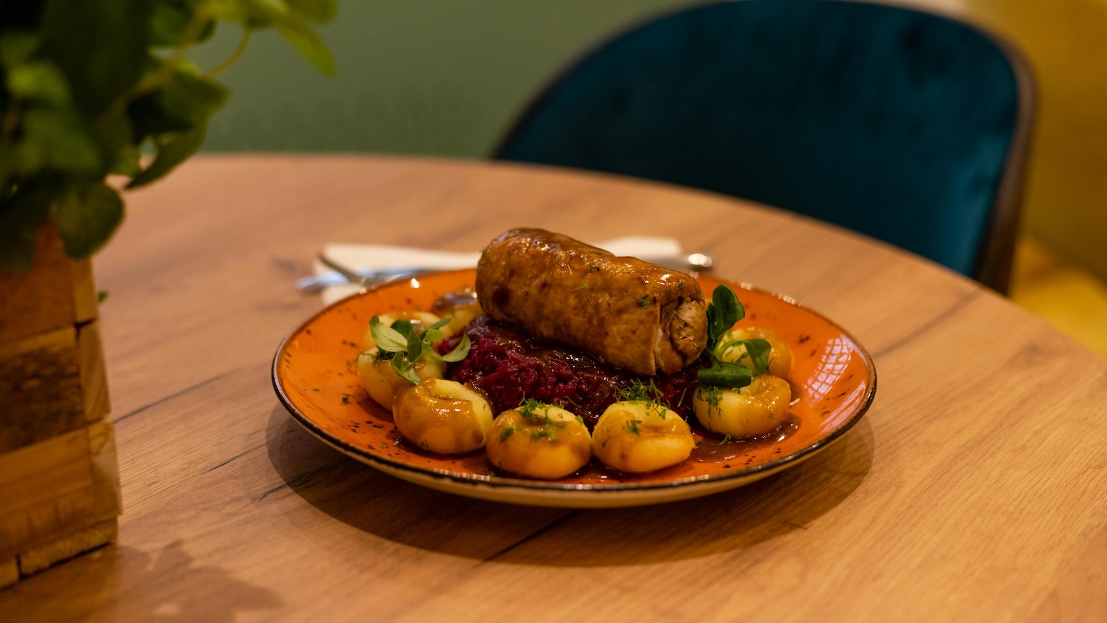 plate of food set at a kitchen table