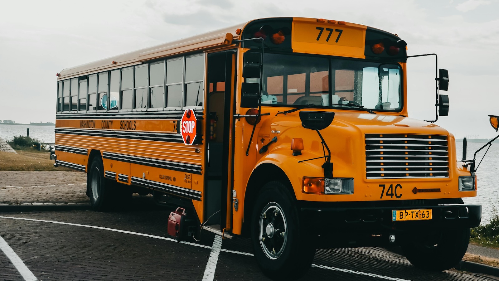 big yellow school bus parked