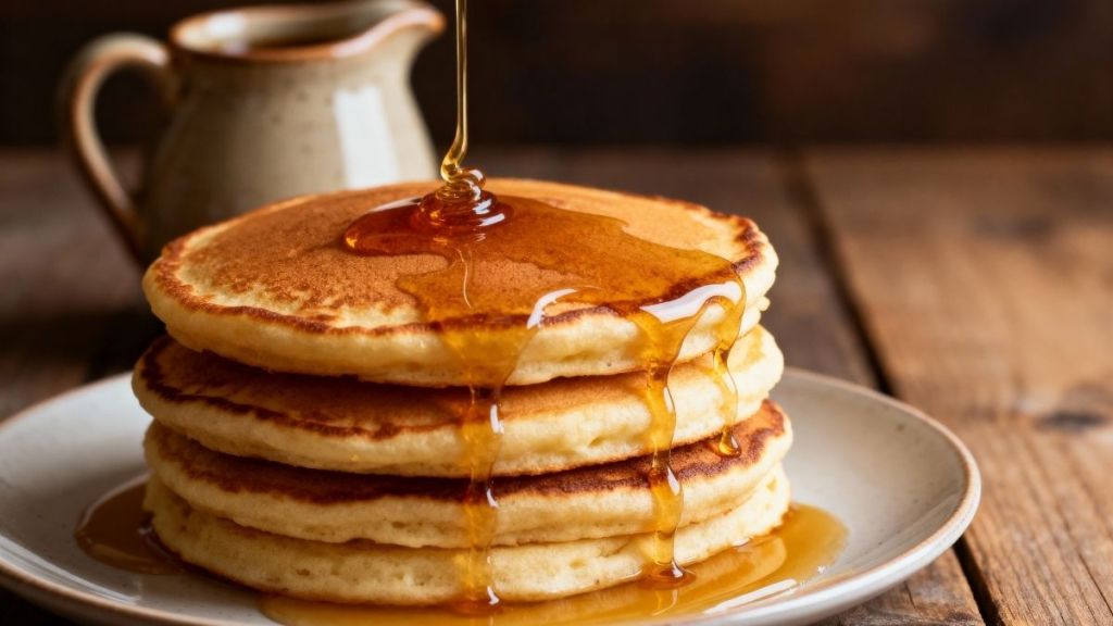 stack of pancakes and syrup