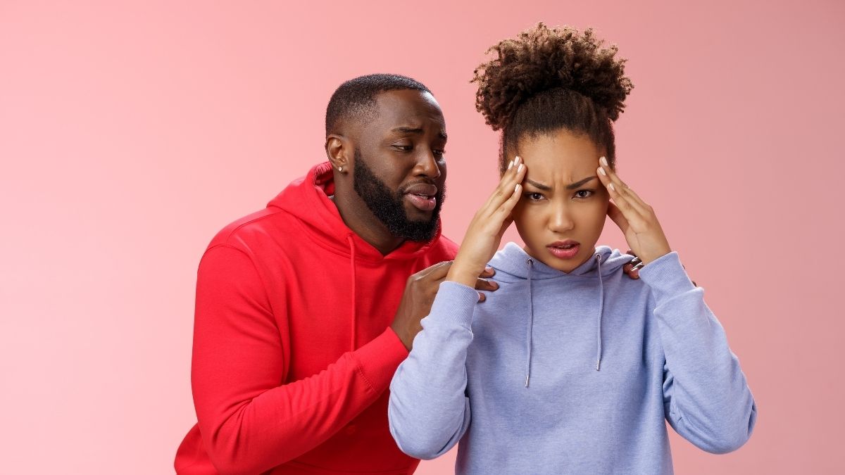 woman annoyed with man