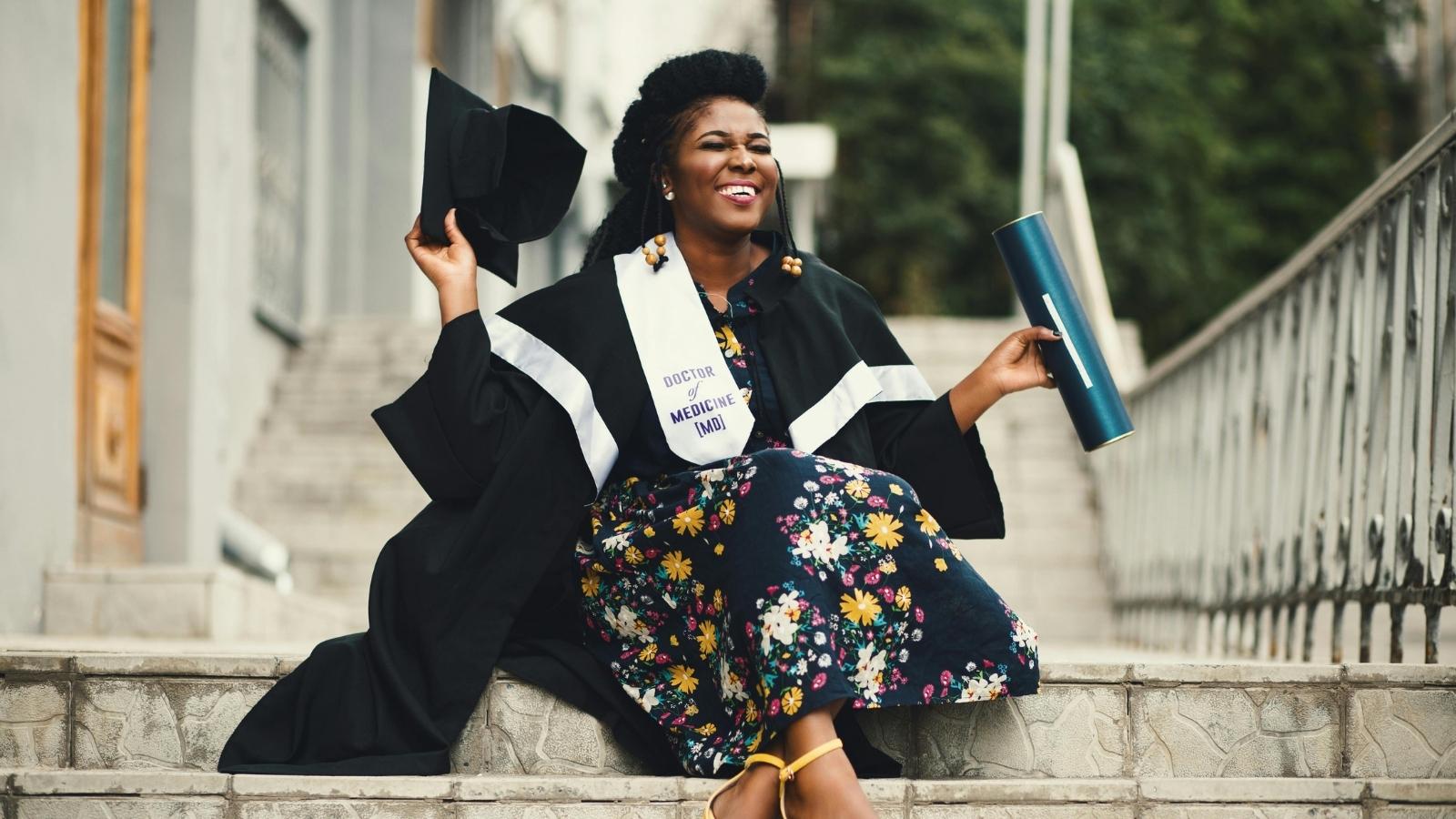 woman celebrating her doctorate degree