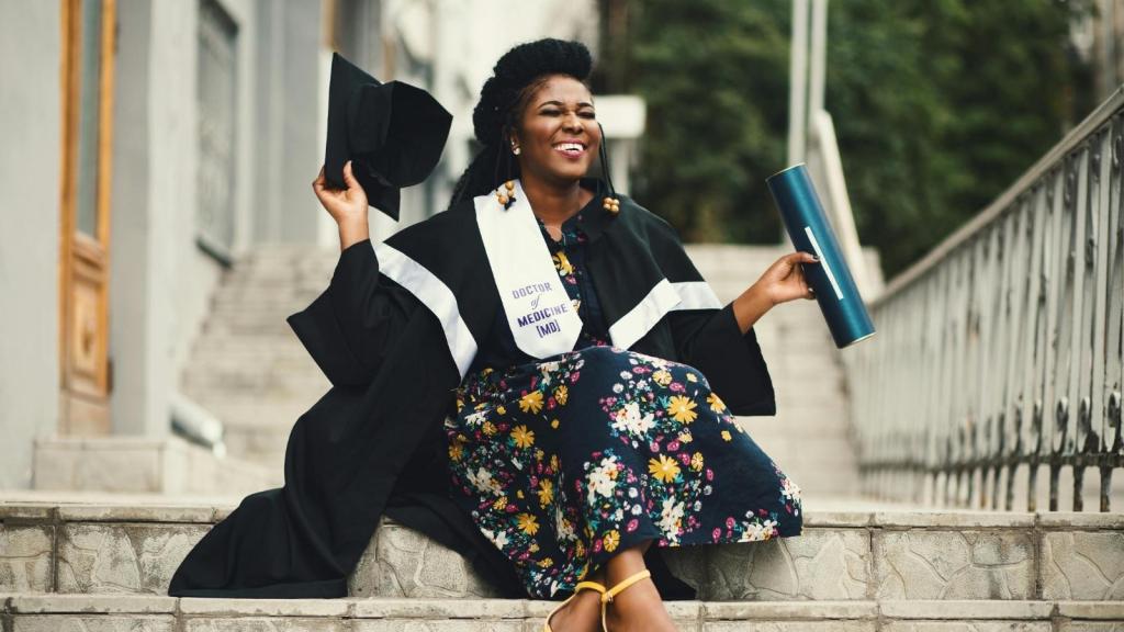 woman celebrating her doctorate degree