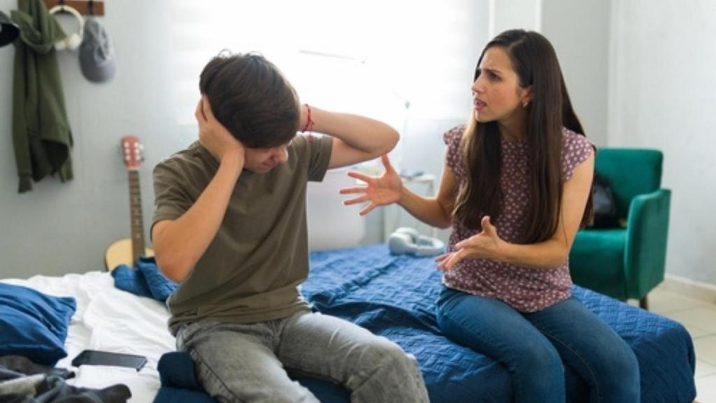 Angry son and mom