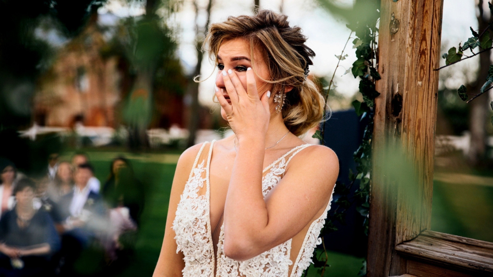 Bride crying at her wedding