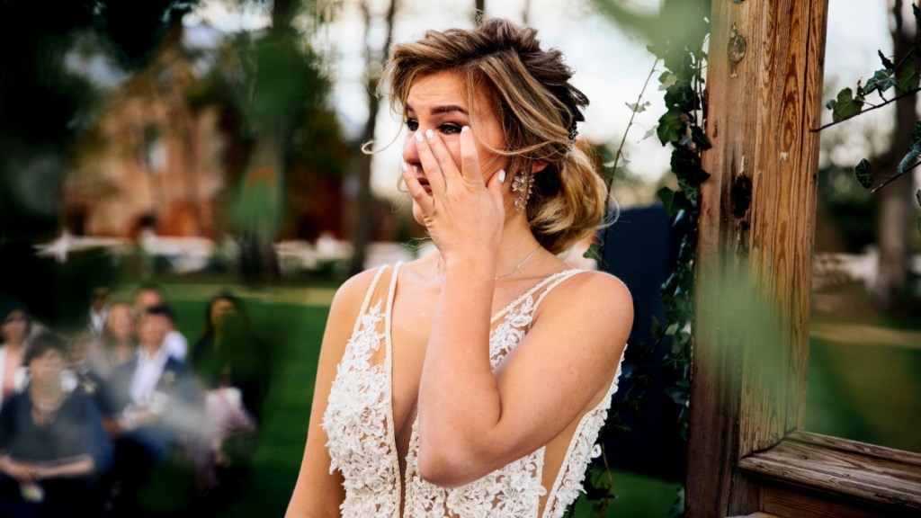 Bride crying at her wedding