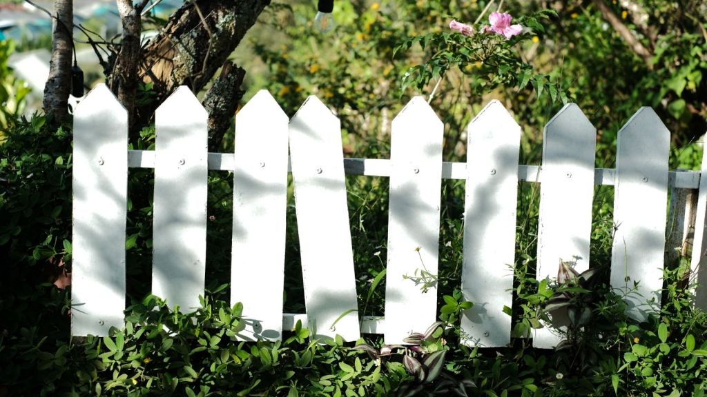 A white garden fence