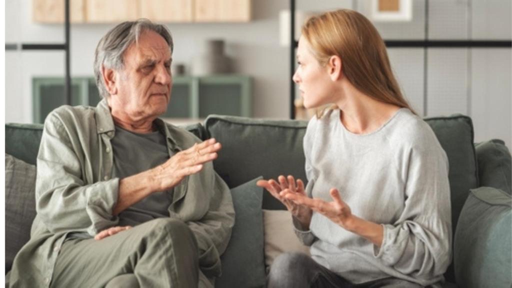 Dad and daughter arguing.