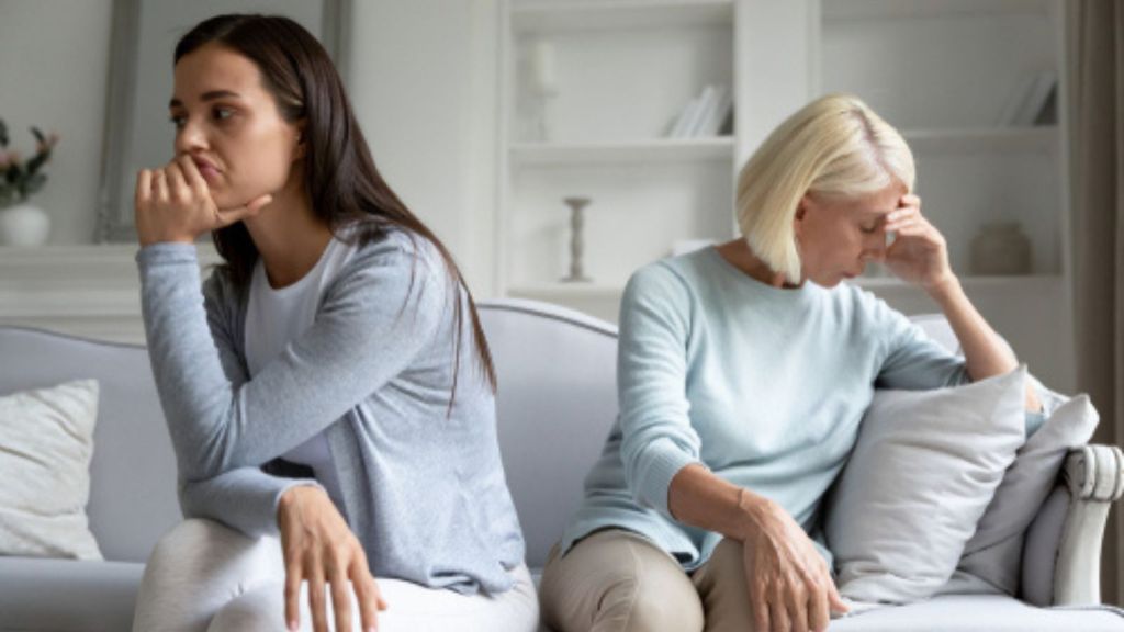 Upset mother and daughter
