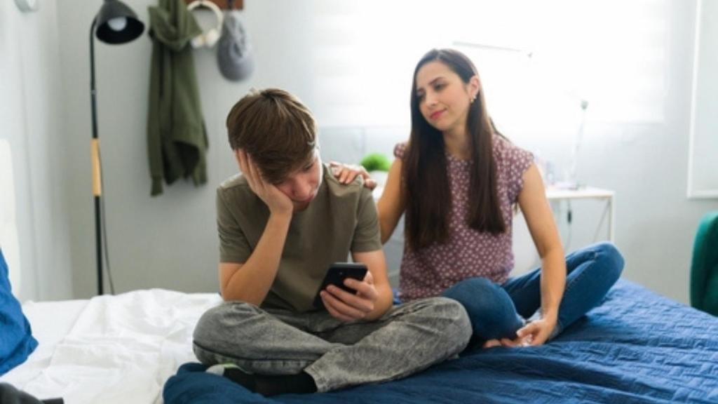 Upset son with mom
