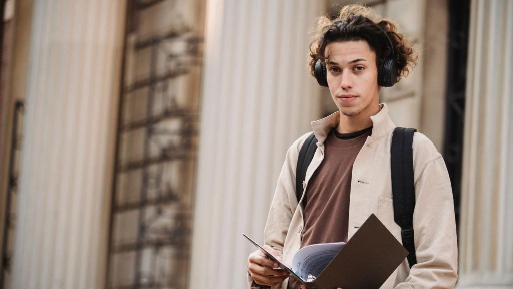 College student studying for his exam