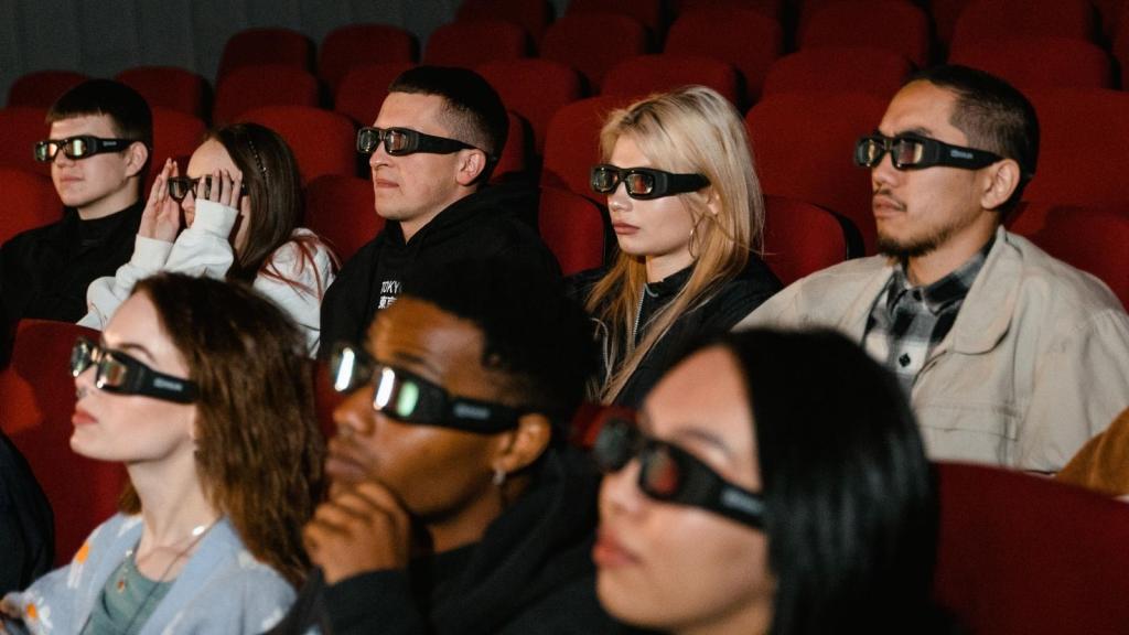 Friend group at the theater watching a movie