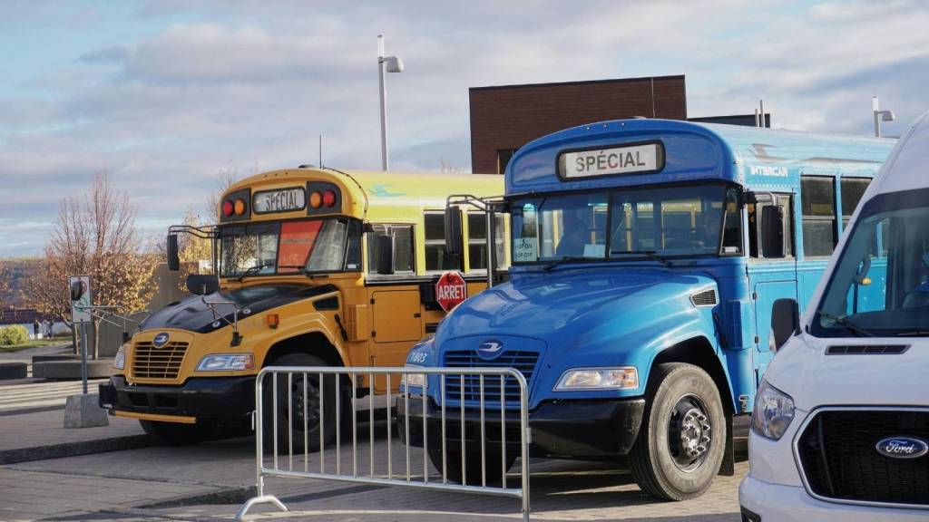 Different types of buses parked at a bus depot