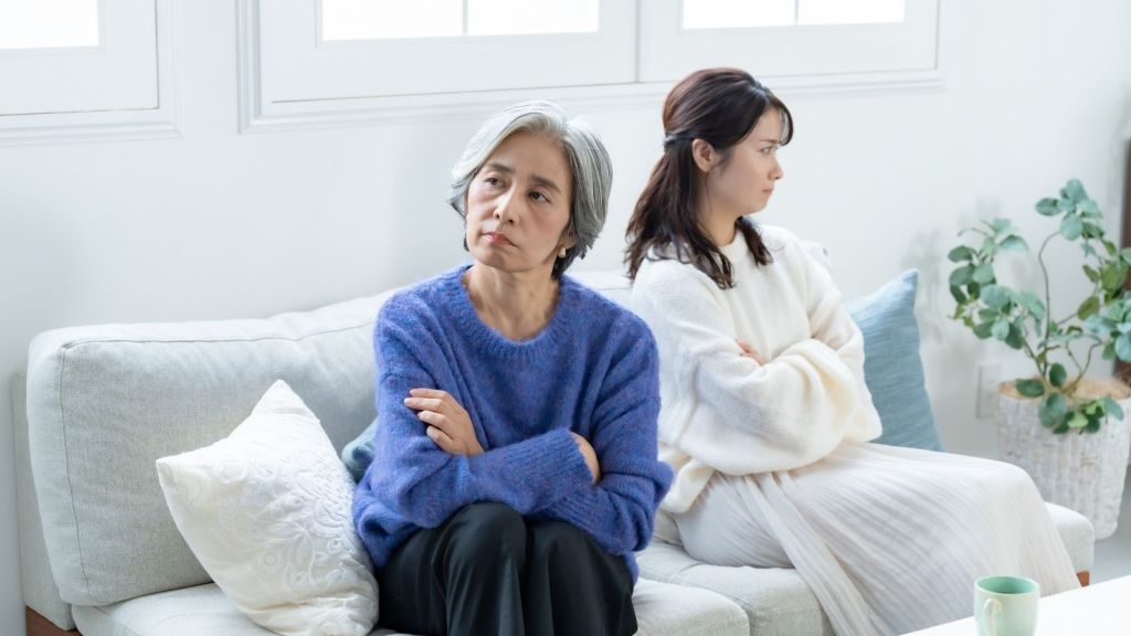 upset woman and her mother