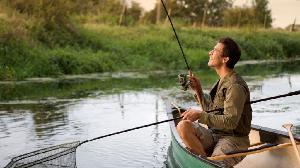 man fishing in a lake